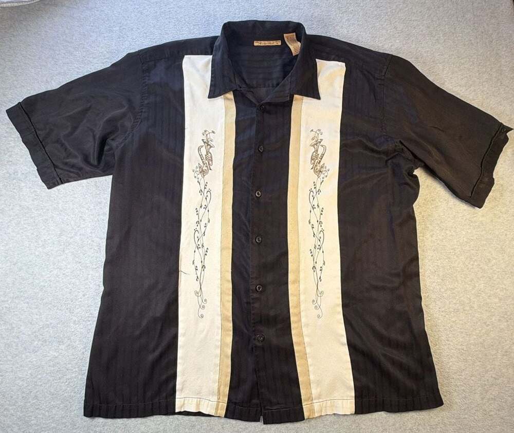 The Havanera Co. Men's Black &Tan Shrt w/Musical Instrument Embroidery, 2XLT